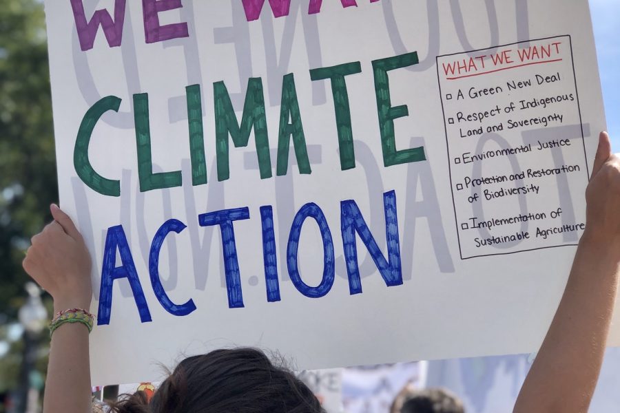 Young woman holding Climate change protest sign